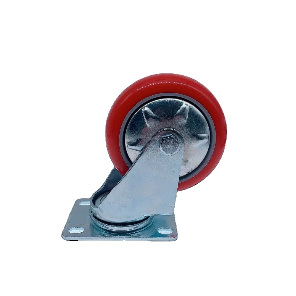 Ssdj 3.5mm Plate Thickness Korea Style Red Pu Round Casters Wheel Load 130kg Castor With Rotating Bearing 1