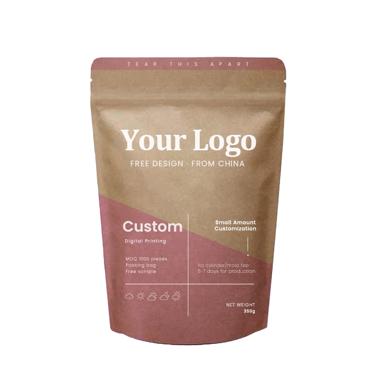 Custom Biodegradable Pbat Pla Compostable Food Grade Spice Coffee Tea Sanck Kraft Zipper Bag Ziplock Stand Up Paper Pouch 6