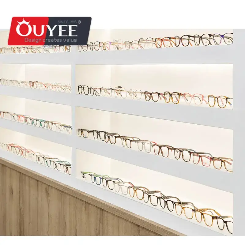 رف عرض نظارات شمسية مثبت على الحائط لمحلات البصريات والنظارات 1