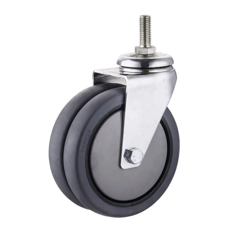 Medium Duty Noiseless Non Marking 100kg Capacity Threaded Stem 3'' High Elastic Tpr Twin Wheel Caster Wheel 1