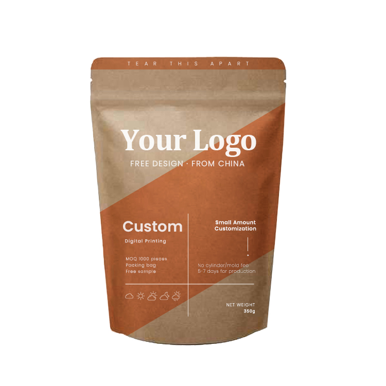 Custom Biodegradable Pbat Pla Compostable Food Grade Spice Coffee Tea Sanck Kraft Zipper Bag Ziplock Stand Up Paper Pouch 3