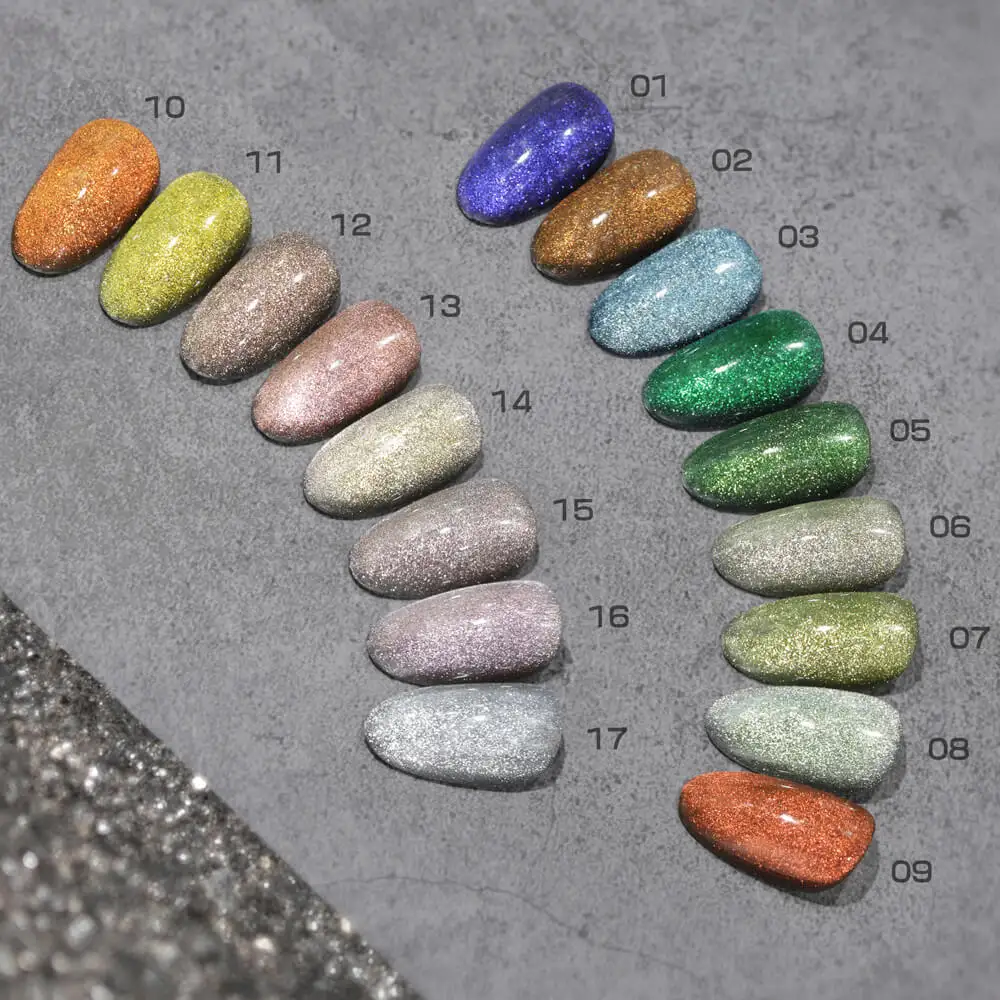 BOZLIN 17-Color 15ml Soak Off Magnetic Cat Eye UV Gel Nail Polish Kit 1