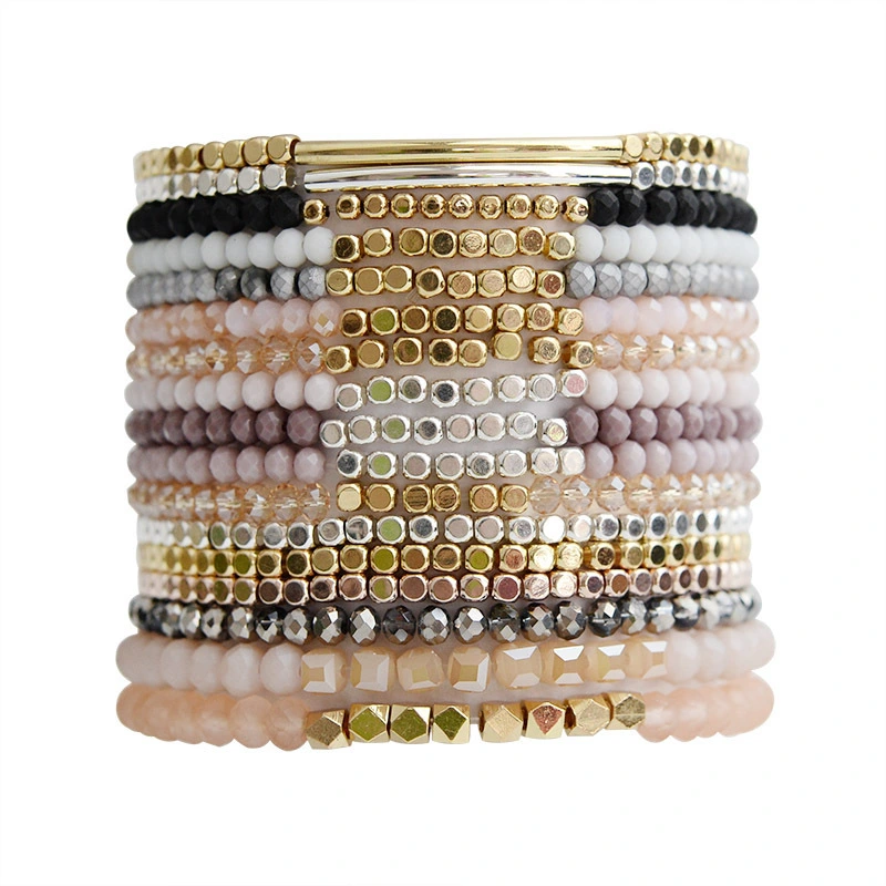 Manufacturers Wholesale Popular Geometric Crystal Cutaway Copper Elbow Acrylic Beads Beaded Bracelet 1