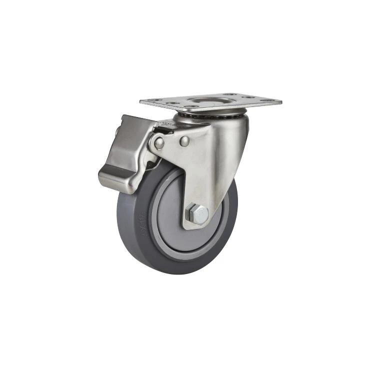 3 4 5 Inch Pu Rubber Trolley Wheel Heavy Duty Stainless Steel Food Cart Furniture Swivel Locking Brake Industrial Casters Wheels 1