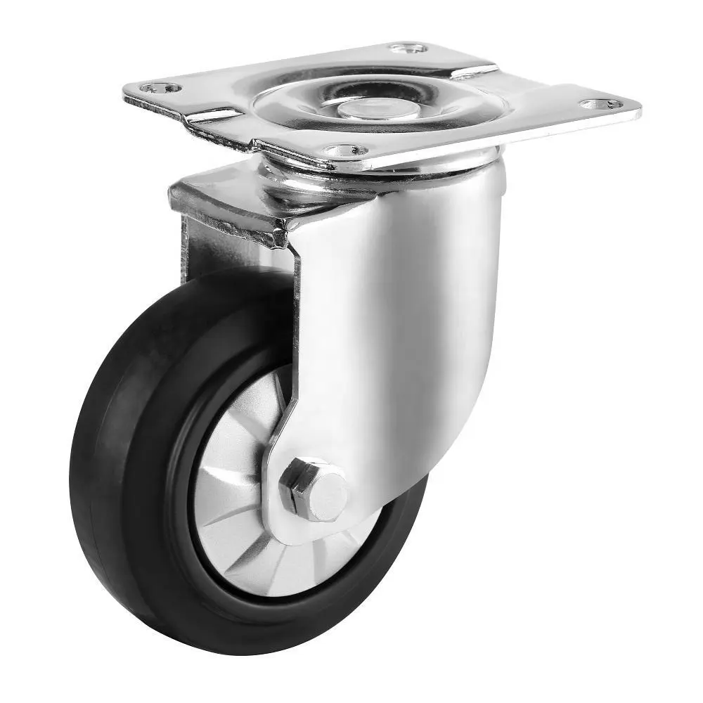 Eco-friendly Japanese Style 120x120mm Square Plate Black High Elastic Rubber 100mm Swivel Medium Heavy Duty Caster Wheel 1