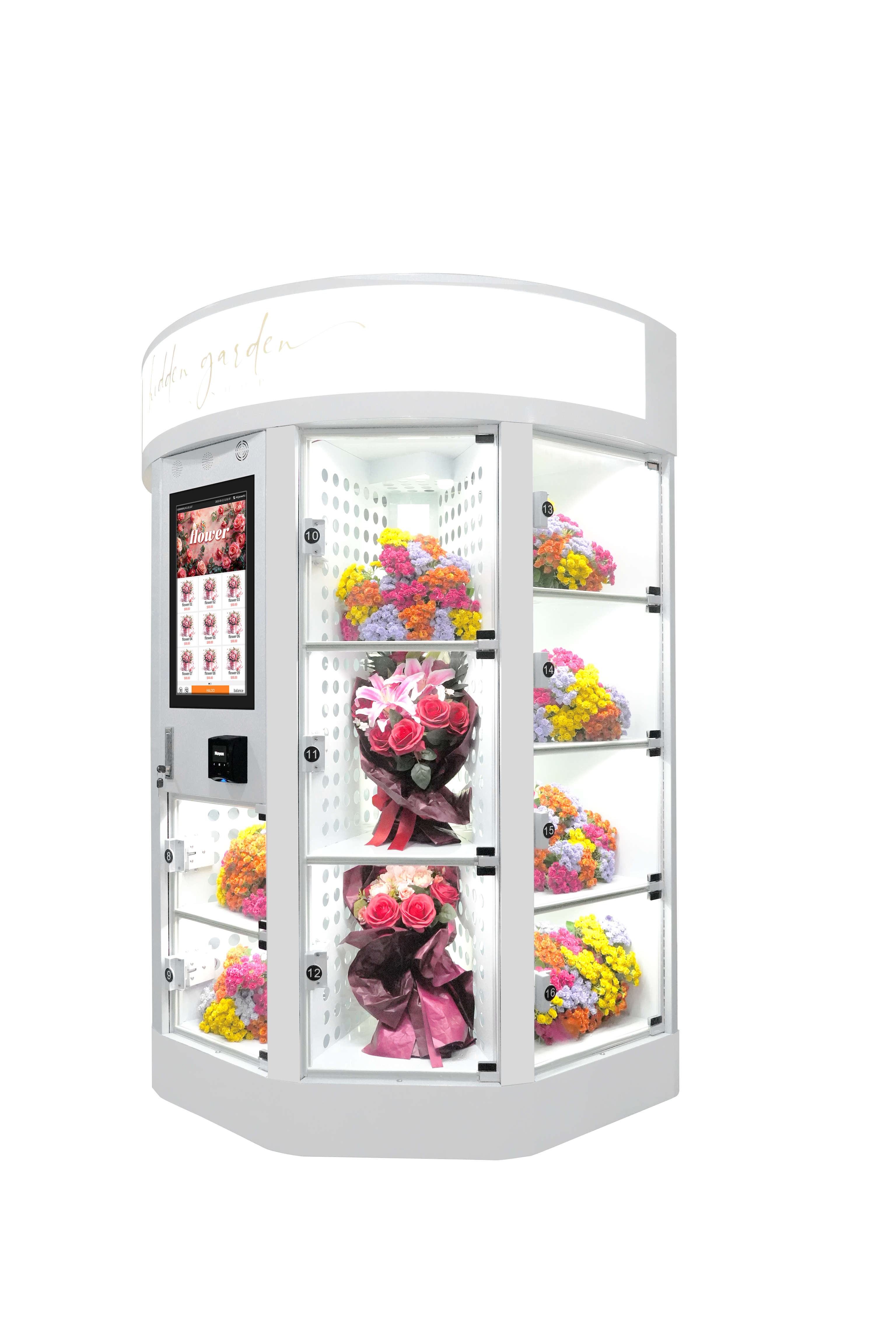 Haloo Different Size Flower Vending Machine Customistic Logo Brand On The Machine Top With Light Cooling System Machine 4