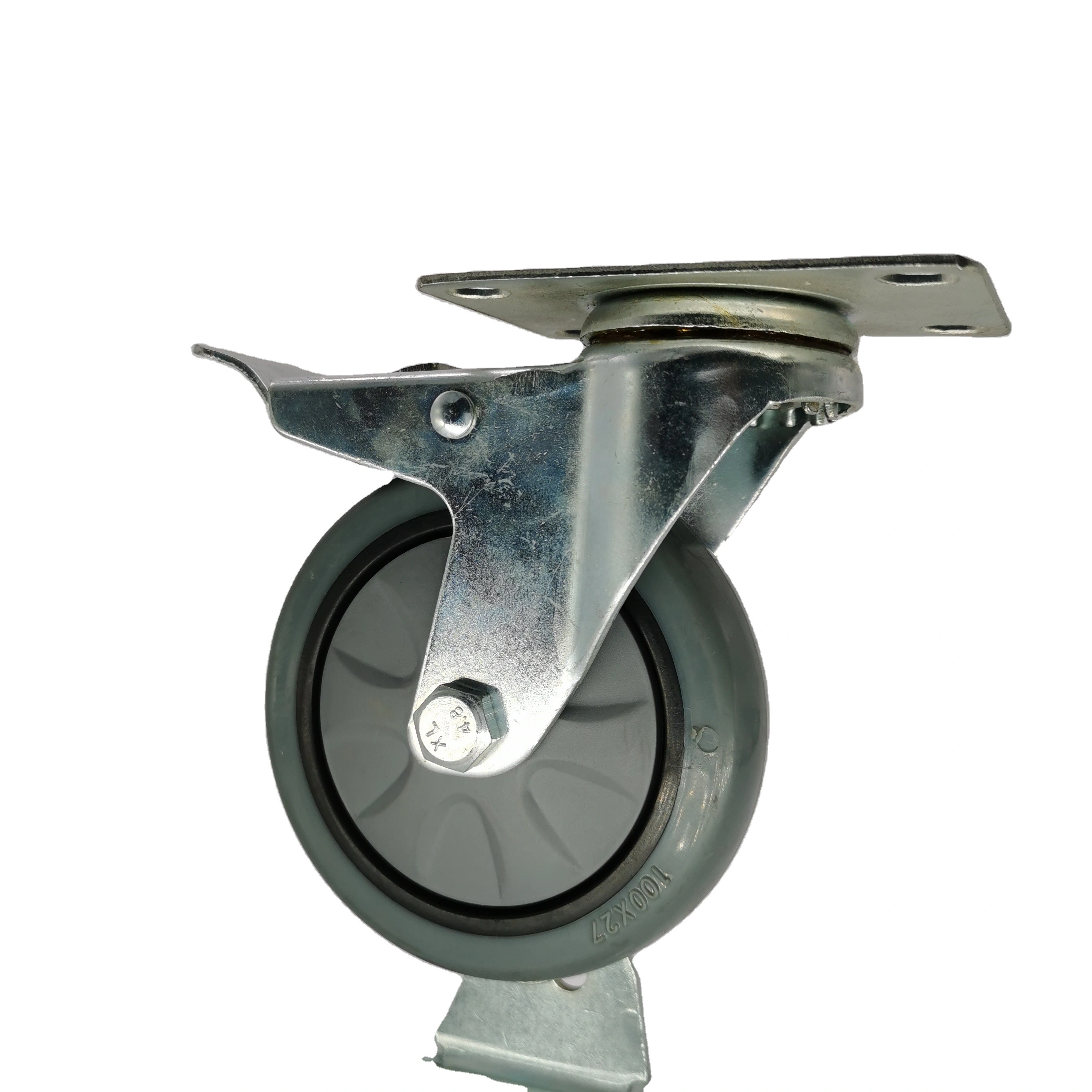 3 Inch Top Plate Swivel Total Brake Thread Guard Service Trolley Cart Ball Bearing PU Castor Wheel1 1