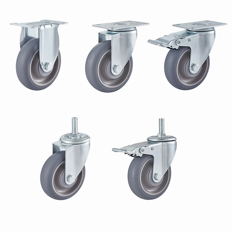 4 Inch Tpr Grey 110kg Load Capacity Food Service Equipment Double Ball Bearing Industrial Medium Duty Swivel Wheel 1
