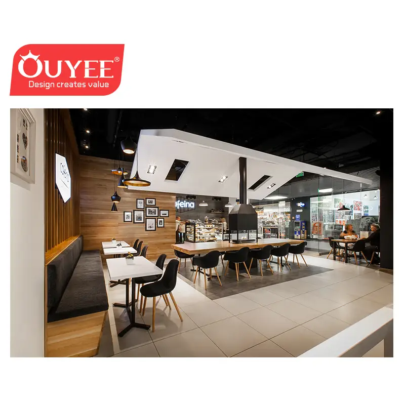 Balcão de bar personalizado em madeira para mobiliário de interiores de cafeteria. 1