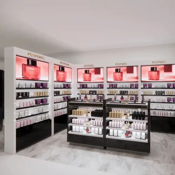 Maßgefertigte, gewerbliche Verkaufsregale aus Holz für Parfümerien 1