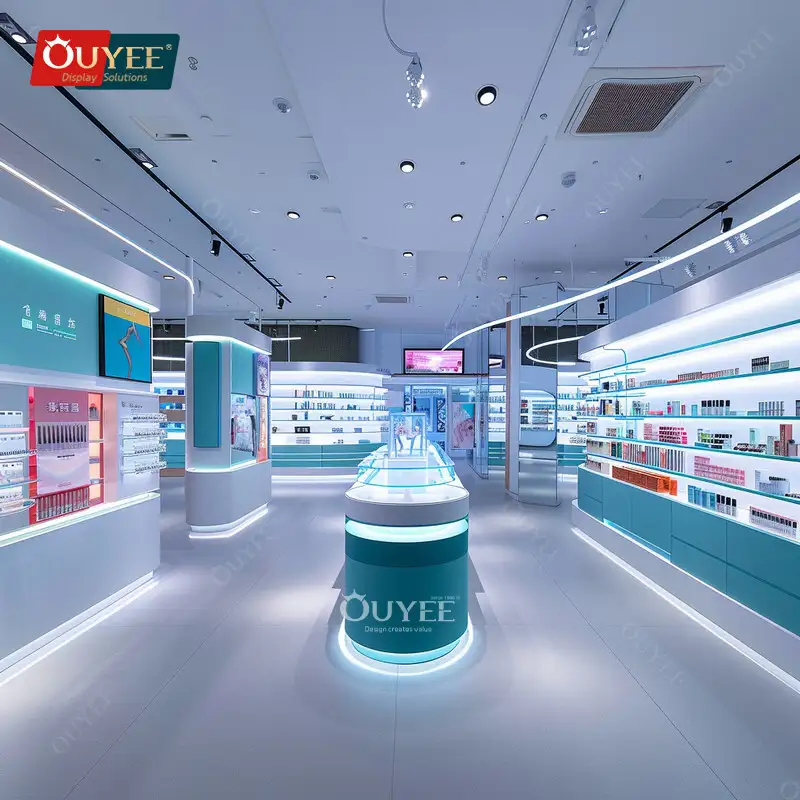 Vitrine comercial para cosméticos - Prateleira de madeira para loja de perfumes e perucas 1