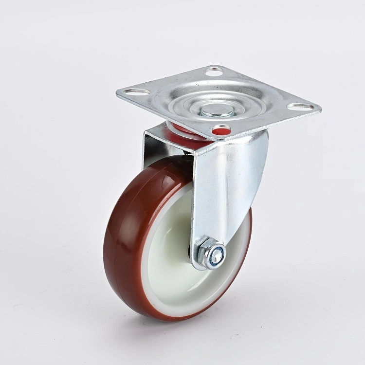 European Style 100x80mm Plate Factory Price 3 4 5 Inch Red Polyurethane Urethane Industrial Caster Wheel For Trolleys 1
