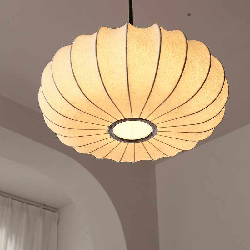 Lustre suspendu en soie style Wabi-sabi, citrouille, luminaire rétro pour restaurant, salon, chambre à coucher 1