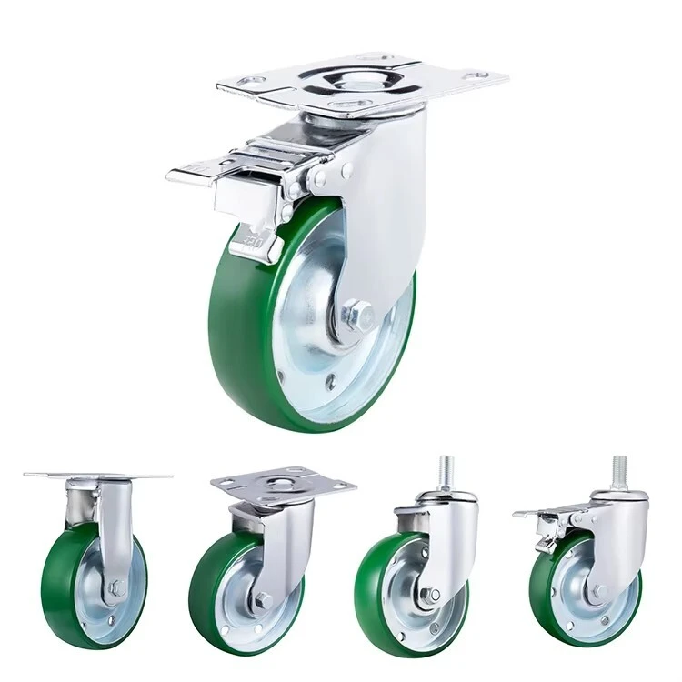 Pu 4/5/6inch Wheel Casters Swivel Top Plate Threaded Stem Castor Automobile Industry Medium Heavy Duty Steel Core Casters Wheel 1
