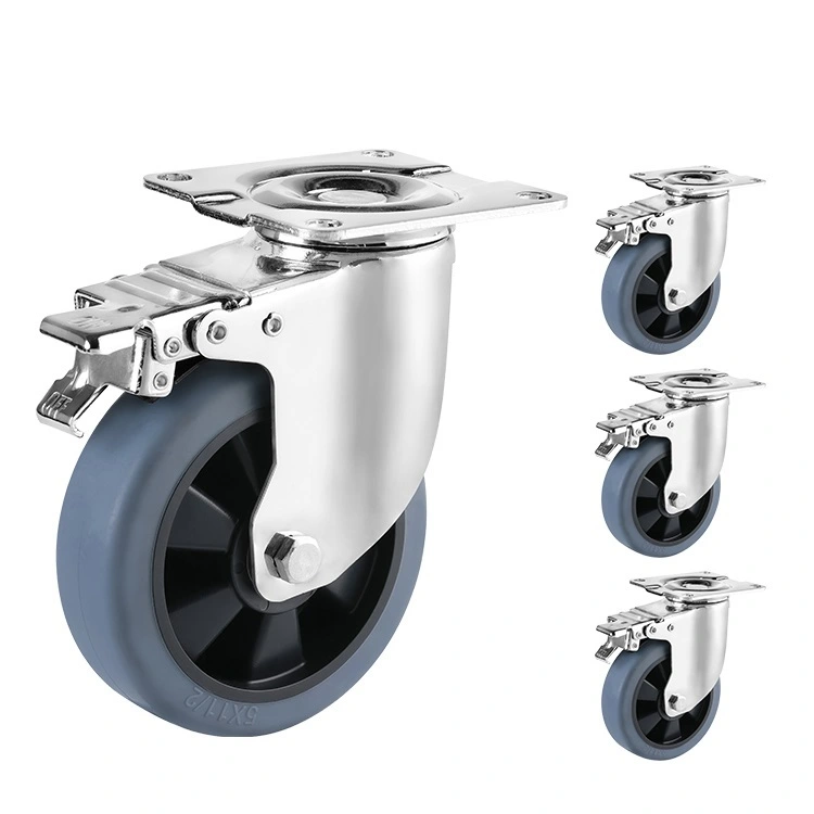 Guangdong Top Plate Swivel Caster 3/4/5/6 Inch Tpr Brake Mid Heavy Duty Casters Wheel 1