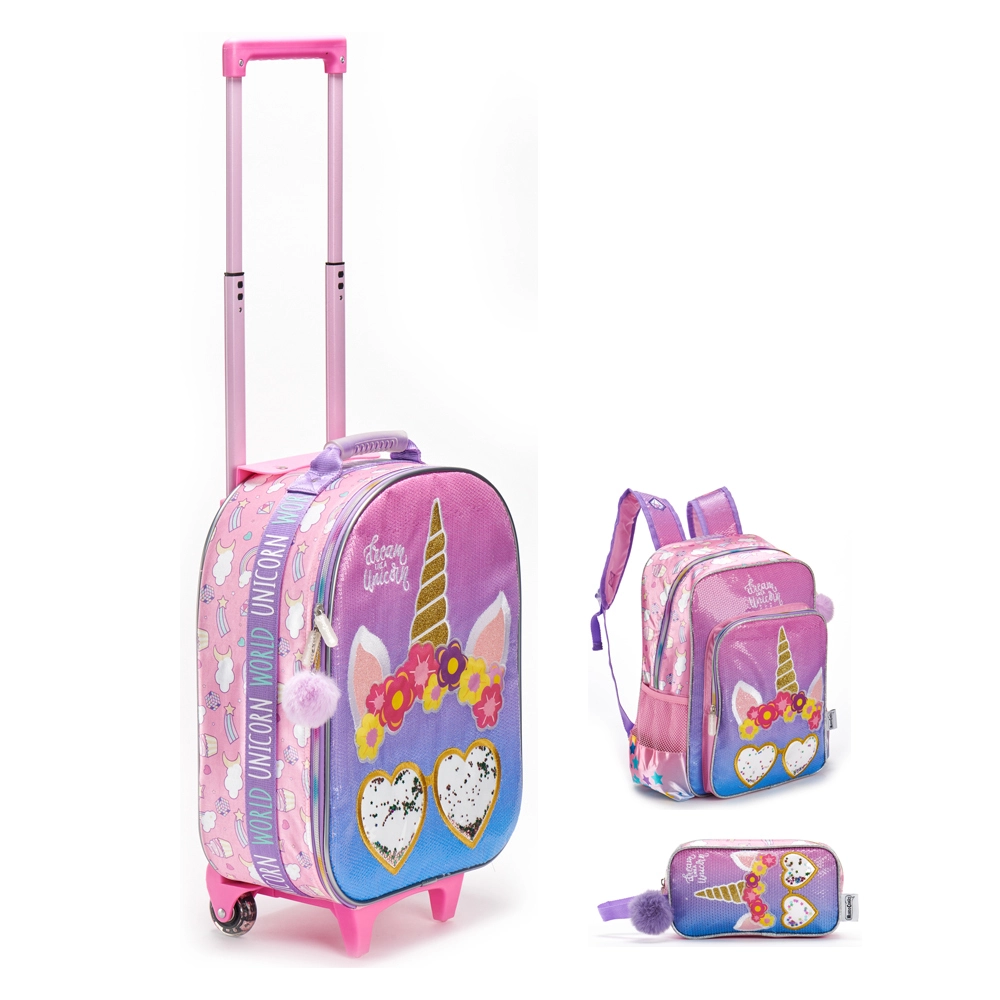 Fsy Girl School Student Backpack Sets With 2 Wheels Outdoor Travel Kids Trolley Bags Pencil Bag Backpack 3 Pieces 1