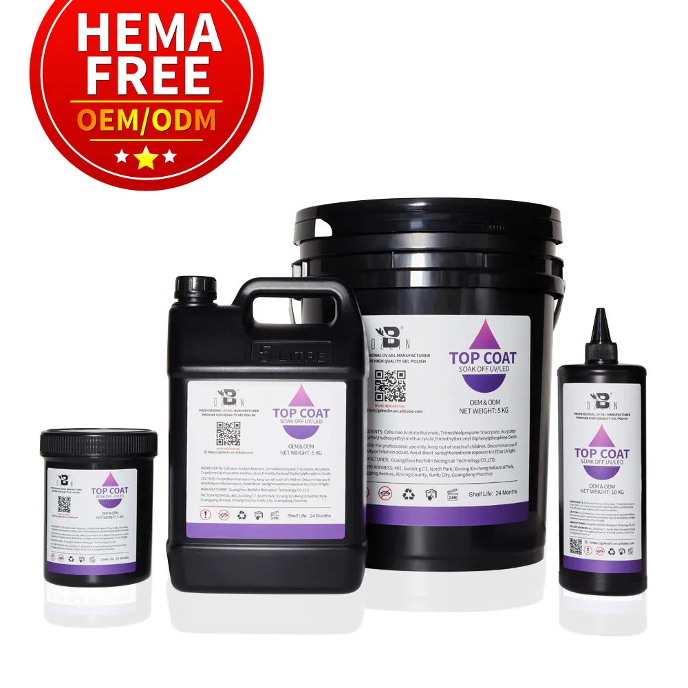 Bozlin 1kg Bulk Halal Hema-Free No Wipe UV LED Gel Nail Polish Base & Top Coat 1