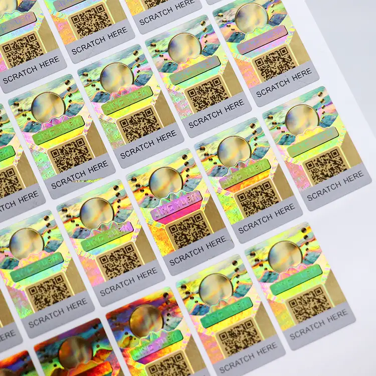 Adesivo di sicurezza personalizzato con ologramma laser Euro, codice QR/ID da grattare. 1