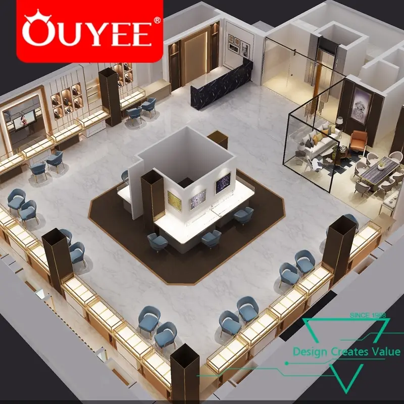 Design für eine hölzerne Schmuckvitrine im Einzelhandel – 3D-Rendering (China) 1