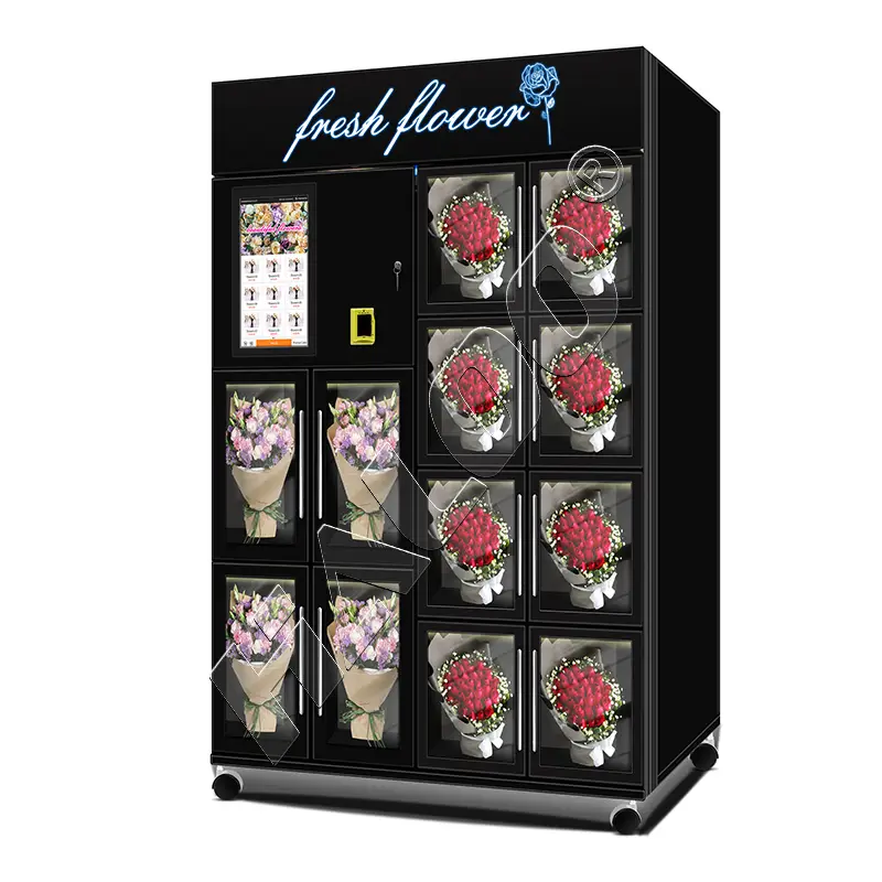 Haloo Vending Machine Supplier Black 12 Big Lockers Vending Machine For Fresh Flowers Refrigeration Flower Vending Machine Hl-xhj-y-12a 1