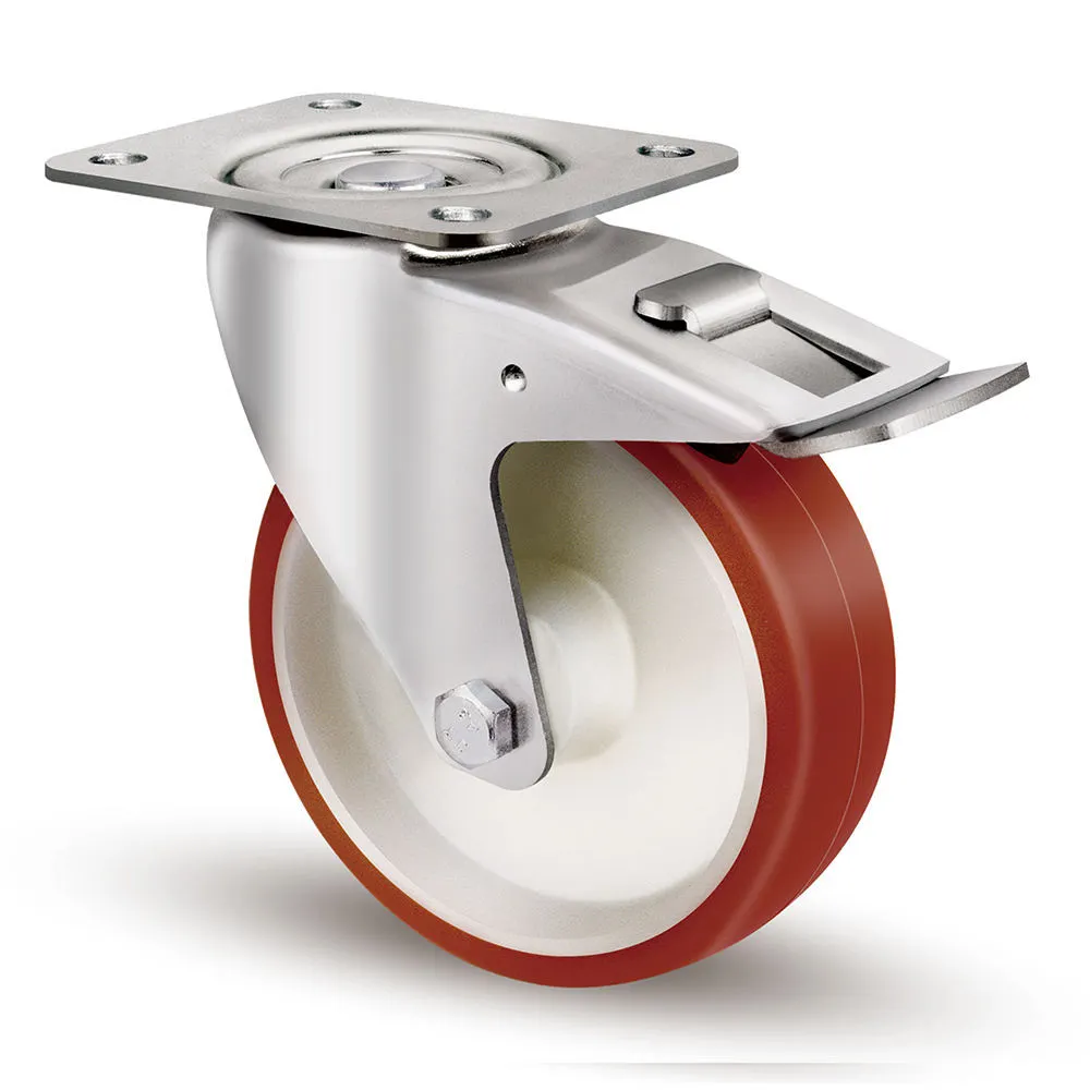 Industrial 4 Inch Heavy Duty Castor Red Pu Caster Wheels With Brake 1