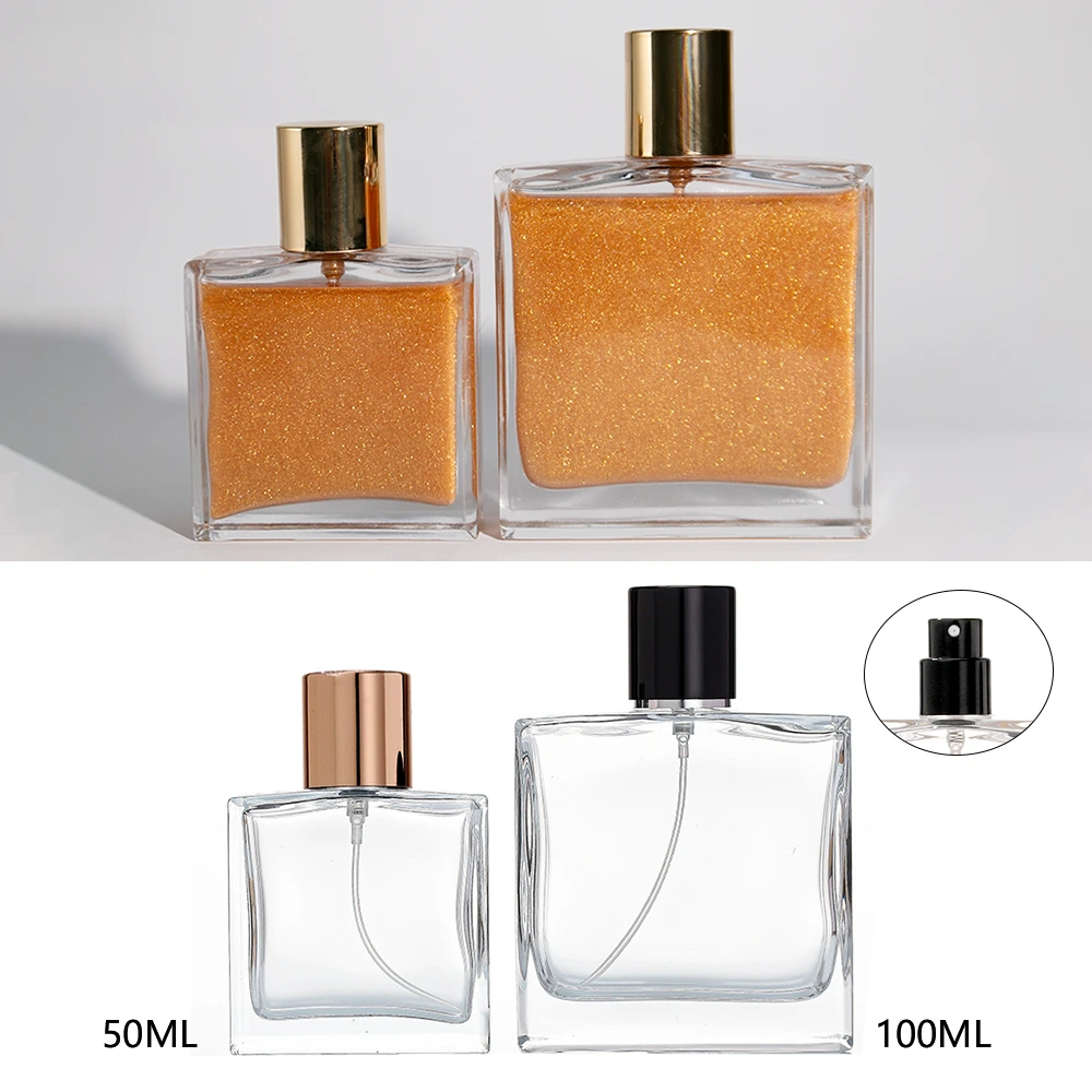MLM Huile Pailletée Pour Le Corps Packaging Empty 50ml 100ml Cosmetic Glass Oil Spray Glass Bottle For OEM Manufacturer 1