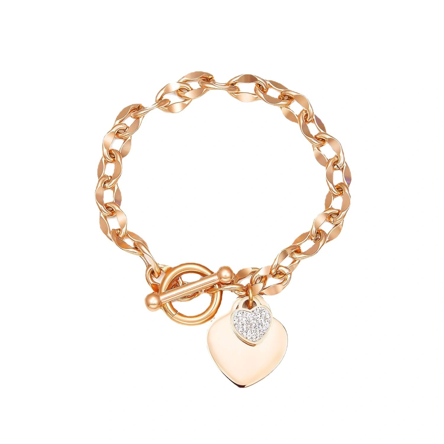 Factory Wholesale Fashion Popular Titanium Steel Gold-plated Heart-shaped Diamond-encrusted Bracelets Women's Exquisite Bracelet 1