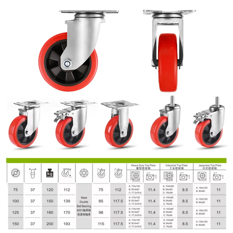 Factory Red Caster Wheel Manufacturer Industrial Caster Wheel 3/4/5/6 Inch For Trolley 1