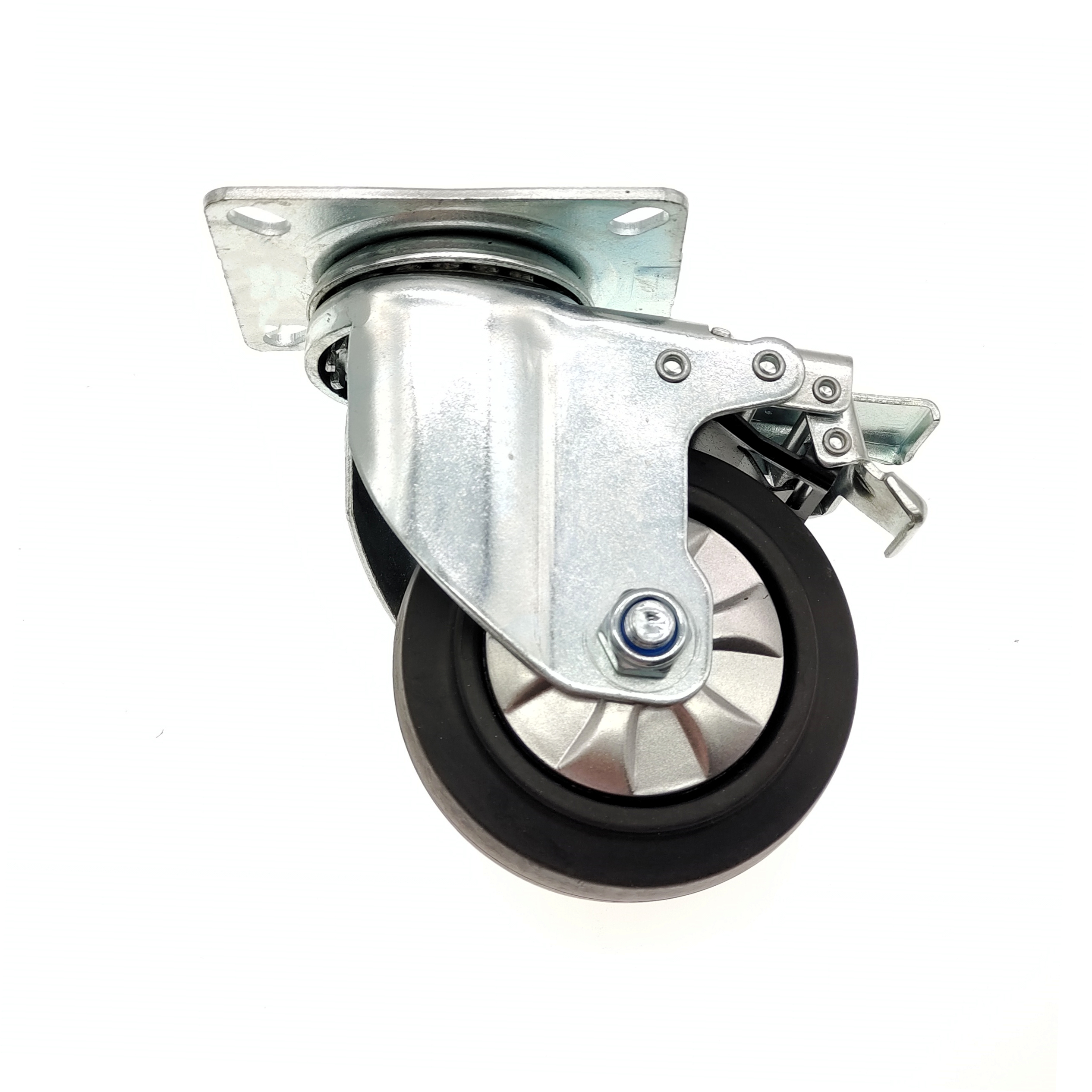 Threaded Stem Bolt Hole Solid Stem Top Plate 150 mm 300 KG Capacity Mid Heavy Duty Elastic TPR Swivel Trolley Caster Wheel2 1