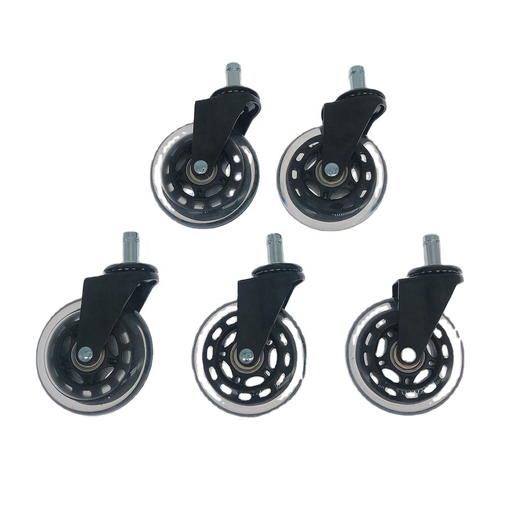 3 Inch 75mm Transparent Pu Office Chair Skateboard 11*22mm Solid Stem Castor Wheel For Hardwood Floor Carpet 1