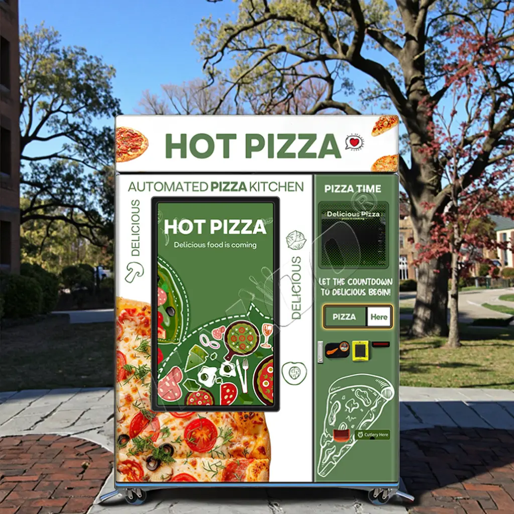 مورد آلات البيع هالو، آلة بيع رقمية خارجية أوتوماتيكية بالكامل، بيتزا ساخنة مجمدة خارجية، آلة بيع بيتزا 1