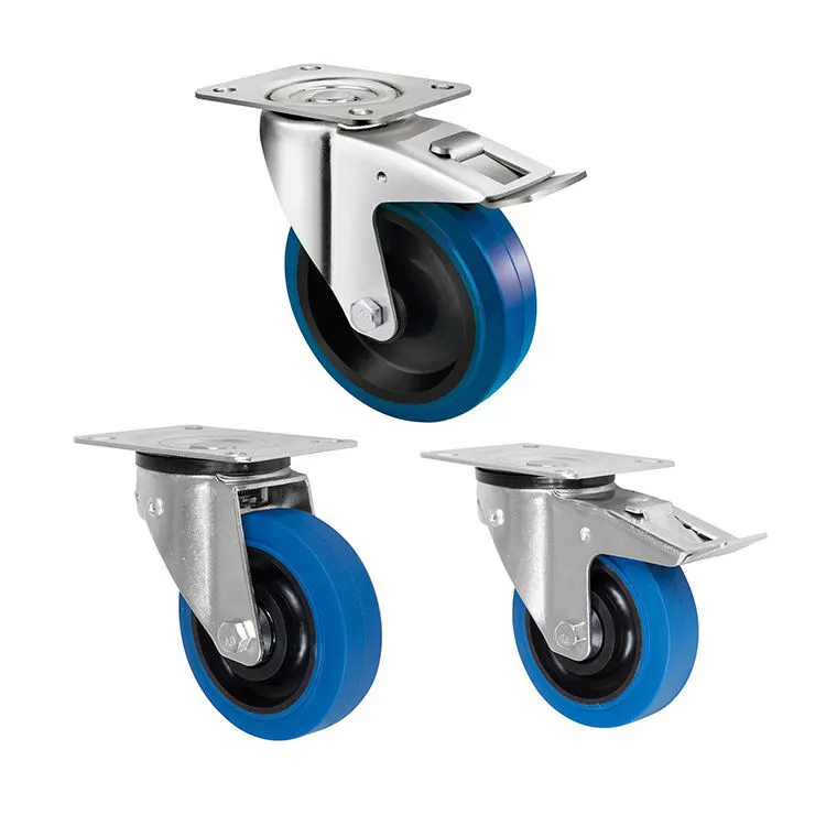 200 Kg Capacity Blue Elastic Rubber Swivel Plate Caster Wheel 1