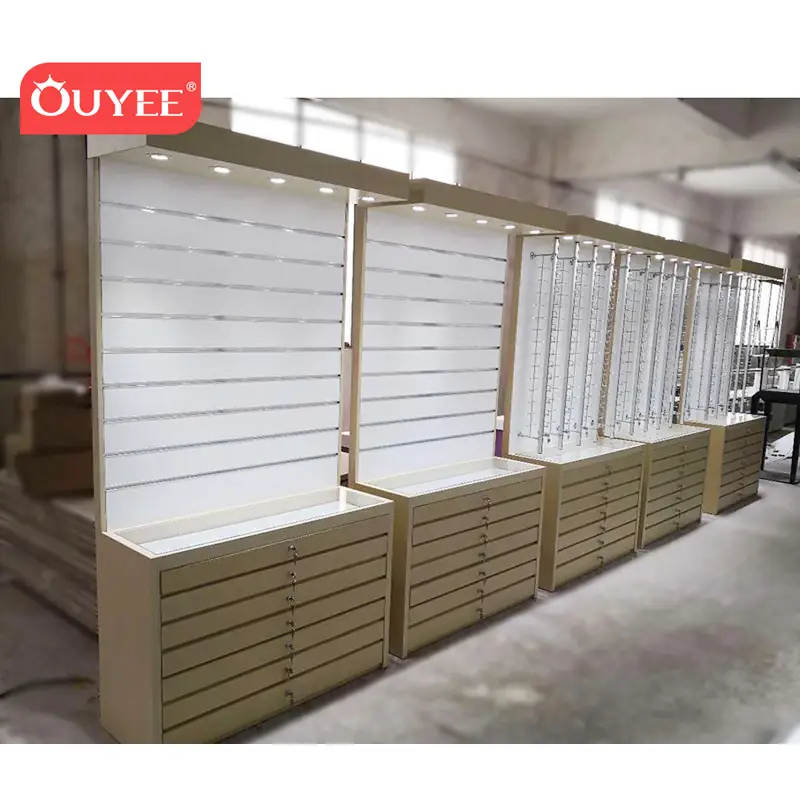 Expositor de óculos de chão com trava e hastes de LED para montagem na parede. 1