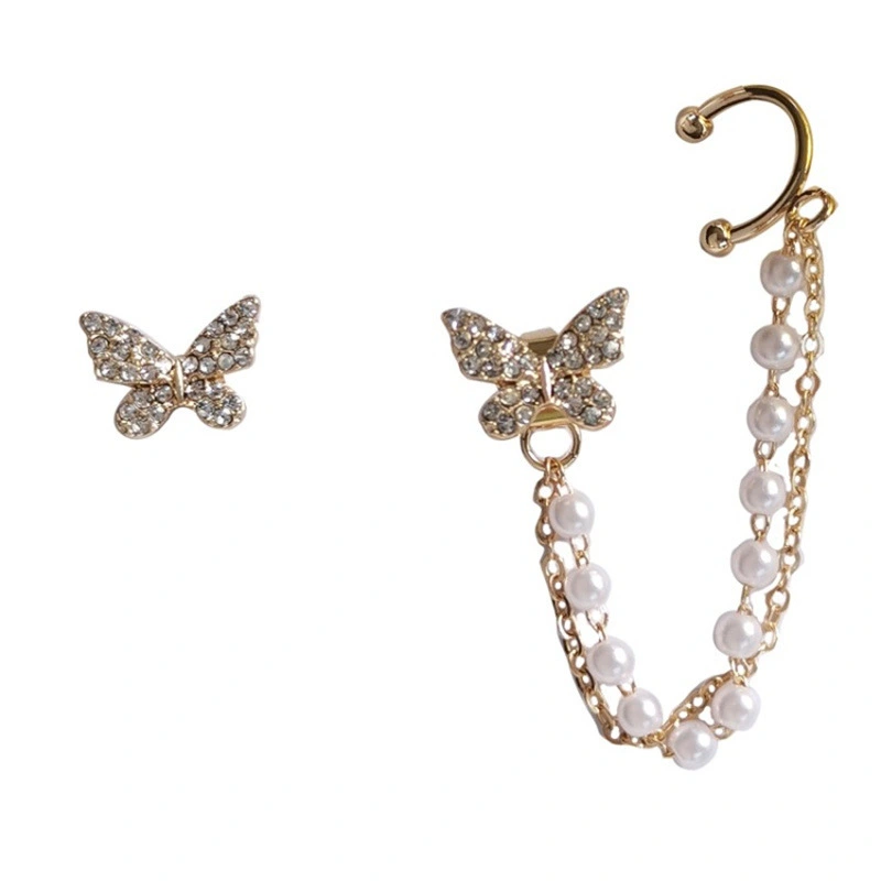 Korean Women Wholesale Gold-plated Tassel Crystal Pendant Butterfly Ear Bone Clip Cufflinks Earrings Popular Jewelry 1