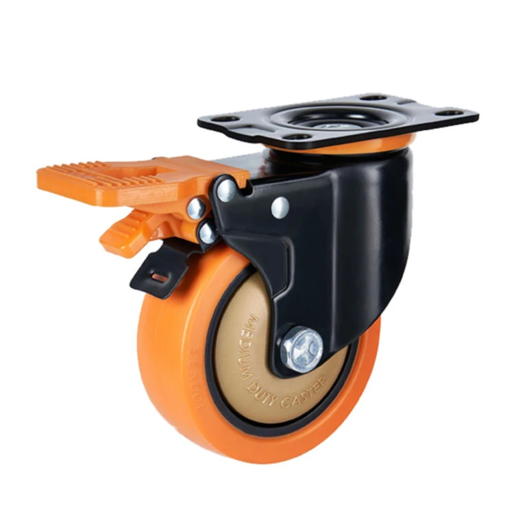 Medium Duty Pu Industrial Swivel Castor Wheel 3/4/5 Inch Caster With Brake 1