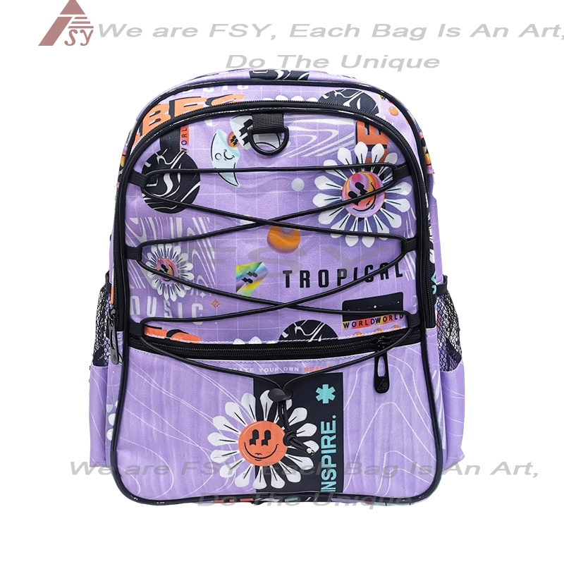 Cross-rope Design Kids 17 Sunflowers Print Bags Middle School Bag Girls Student Backpack With Plastic Handle Protective Cover 1