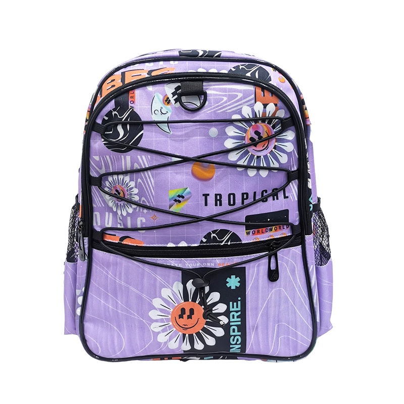Cross-rope Design Kids 17 Sunflowers Print Bags Middle School Bag Girls Student Backpack With Plastic Handle Protective Cover 1