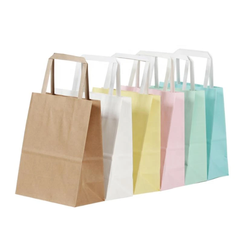 Wholesale Custome Printed Colored Flat Handle Paper Gift Bags 1