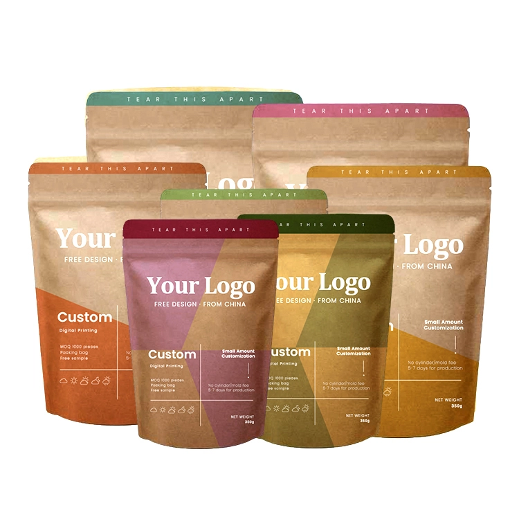 Custom Biodegradable Pbat Pla Compostable Food Grade Spice Coffee Tea Sanck Kraft Zipper Bag Ziplock Stand Up Paper Pouch 1