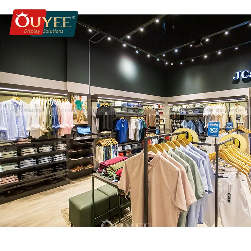 Kleiderständer aus Metall für Herrenbekleidungsgeschäft, T-Shirt-Präsentationsregale 1