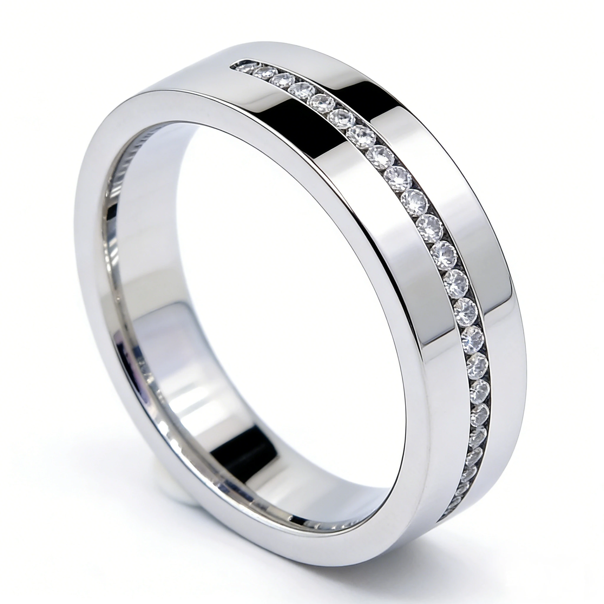 Anello da uomo personalizzato in oro bianco 9 carati con diamante sintetico, ideale per matrimonio o nozze. 1