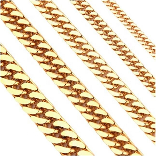 Mens Gold Plated 6mm To14mm High Polished 14 Too 40 Inches Stainless Steel Cuban Curb Chain Necklace 1