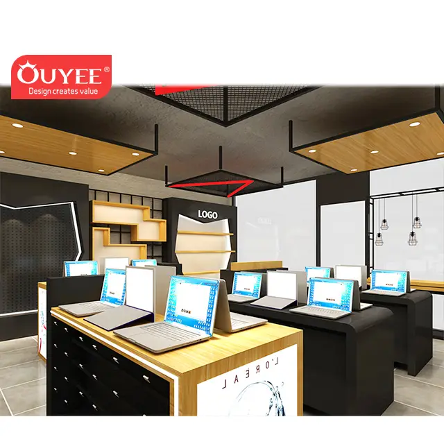 Vitrine de parede personalizada em vidro para loja de computadores e laptops. 1