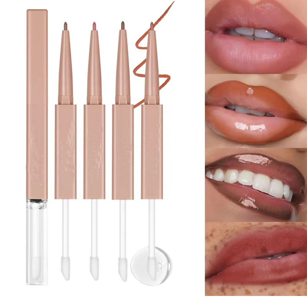 Mlm Private Logo 2 In 1 Double-head Lip Gloss Lipliner & Lip Glass Moisturizing Long Lasting Lip Gloss 1