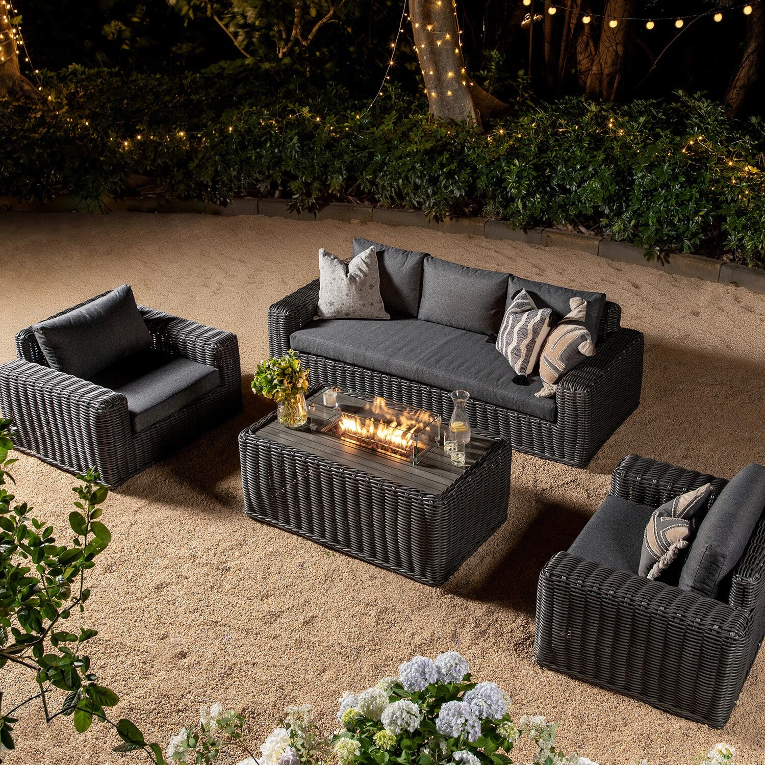 Waterproof Patio Seating Group With Fire Pit Table Wicker Garden Furniture Rattan Outdoor Sofa Set Terrace Lounge Sofa 1