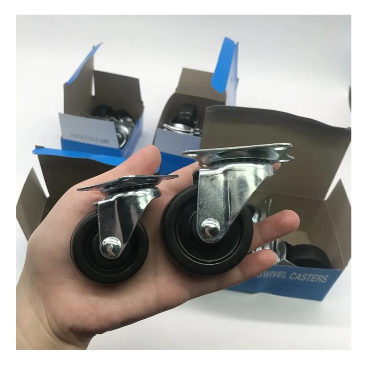 2 Inch Replacement Furniture Swivel Casters 50mm Black No Bearing Industrial Rubber Wheel Castor With Side Brake 1
