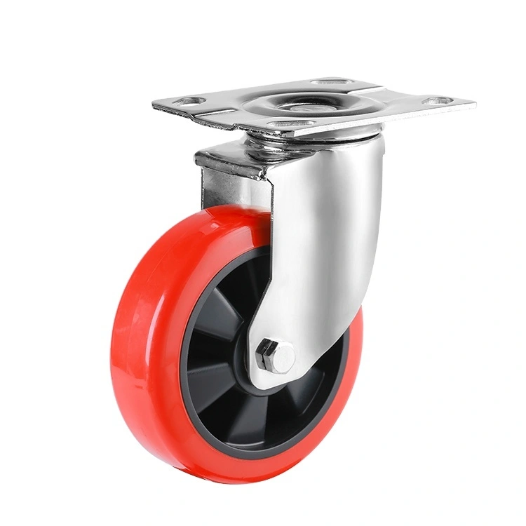 Wholesales Popular 3/ 4/5/6 Inch Pu Red Mid Heavy Duty Swivel Casters Universal Wheel For Cart 1