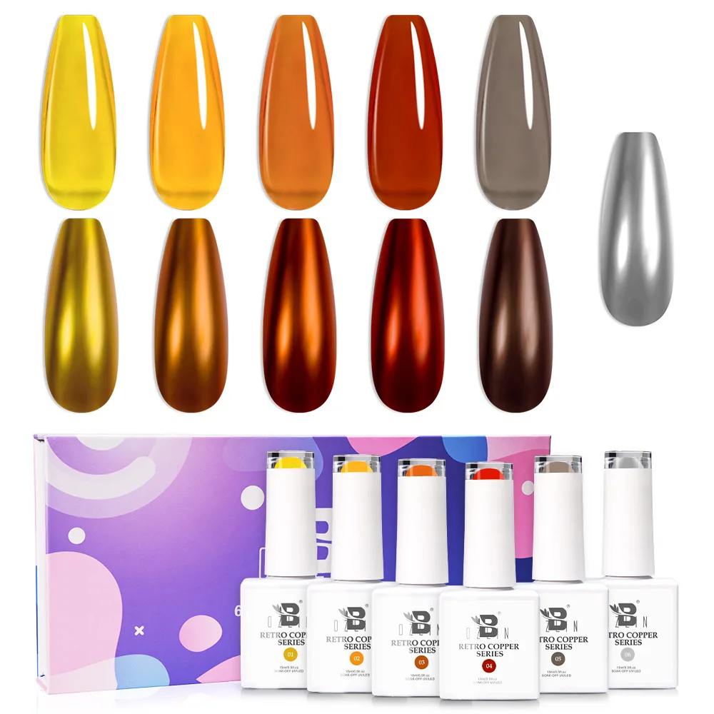 Bozlin - Juego de 6 esmaltes de uñas en gel cromado metálico con acabado Jelly, estándar de la UE 1