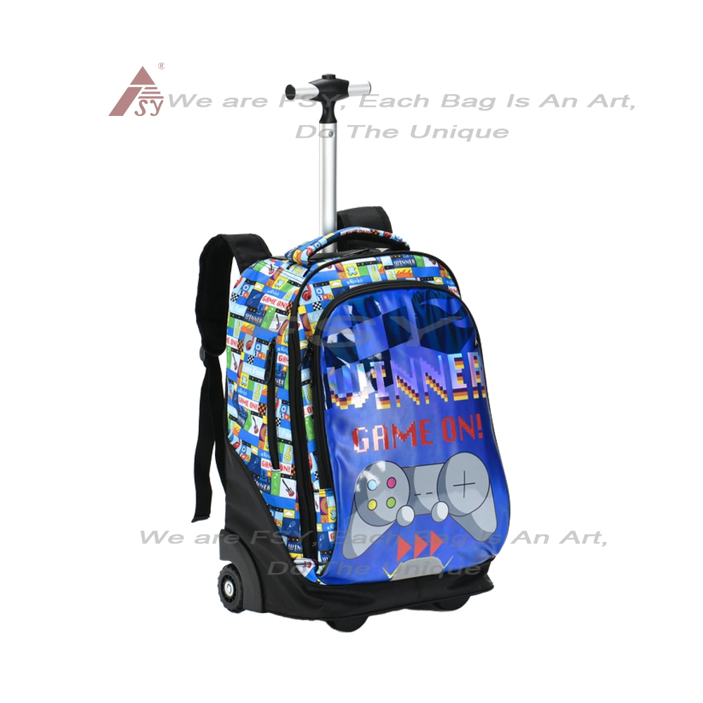 Large Capacity Unisex Waterproof bag factory  School Trolley Bags Backpack With Fashion Custom Game-on Design Polyester Lining Casual Kids 1