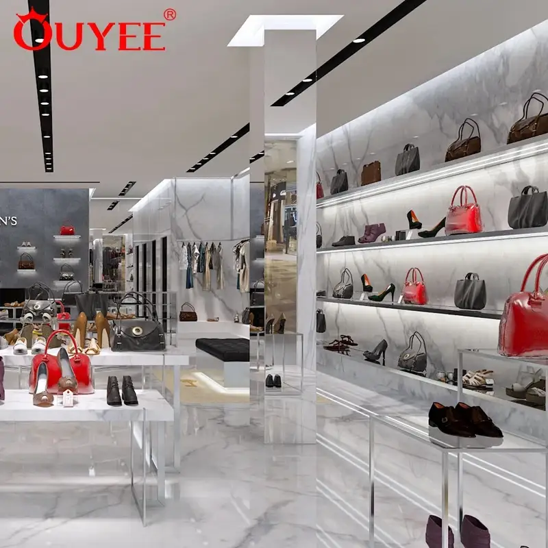 Schuh- und Handtaschenvitrine aus Holz für Ladentheke 1